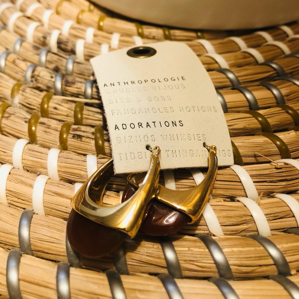 New Anthropologie Gold and Brown Hoop Earrings